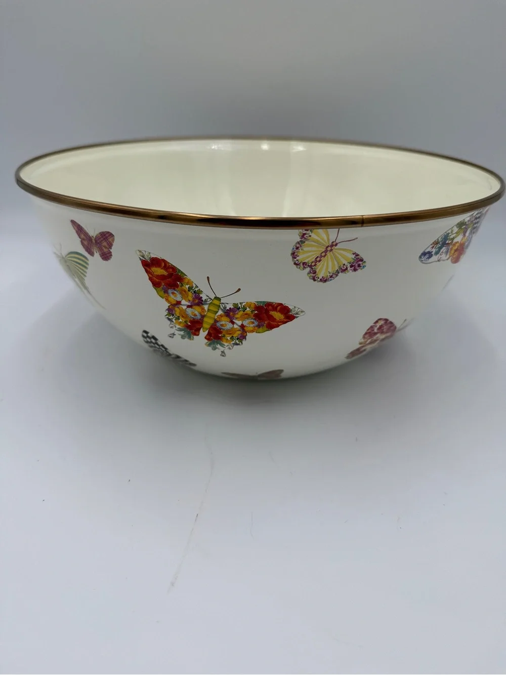 Mackenzie Childs Medium Mixing Everyday Bowl 11” Enameled Steel Butterfly Garden
